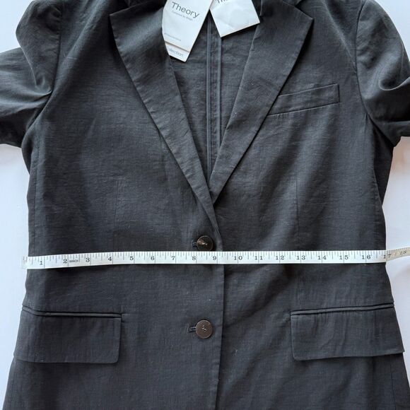 NWT Theory Women's Rolled Sleeve Better Linen Single Breasted Blazer in Black 0 - Picture 15 of 16